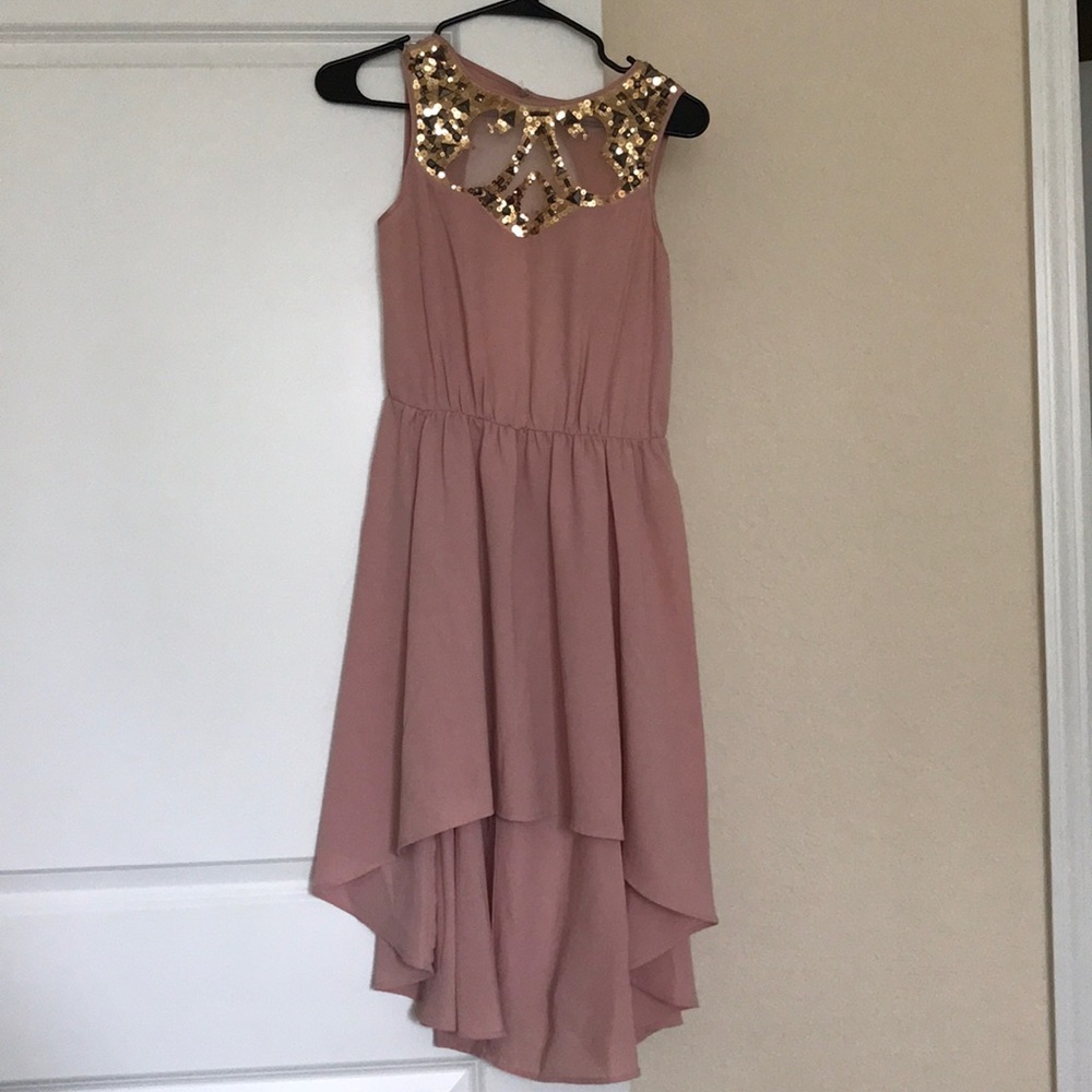 ASOS petite sparkly blush high low dress